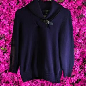 Chaps P Small 3/4 sleeve knit cotton purple high neck w/buckle woman's sweater
